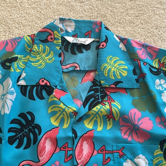 Alvish Hawaiian Flamingo Short Sleeve Shirt Button Down Turquoise Men’s Size XL - Picture 6 of 11